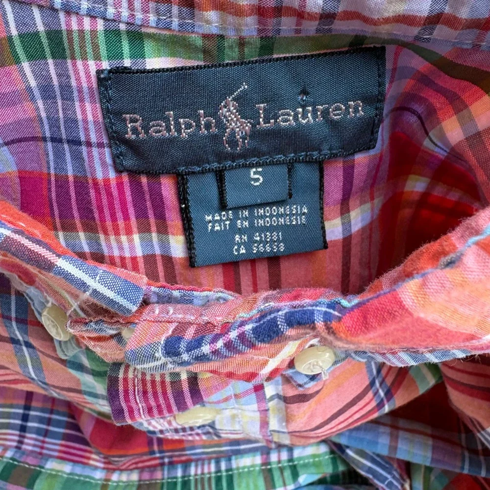 Ralph Lauren Boys Size 5 Multicolor Madras Plaid Button Down Shirt Long Sleeve